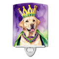 Labrador Retriever King of Mardi Gras Ceramic Night Light Compact, UL-Certified, Ideal for Bedroom, Bathroom, Nursery, Hallway, Kitchen, 6x4x3, Multicolor
