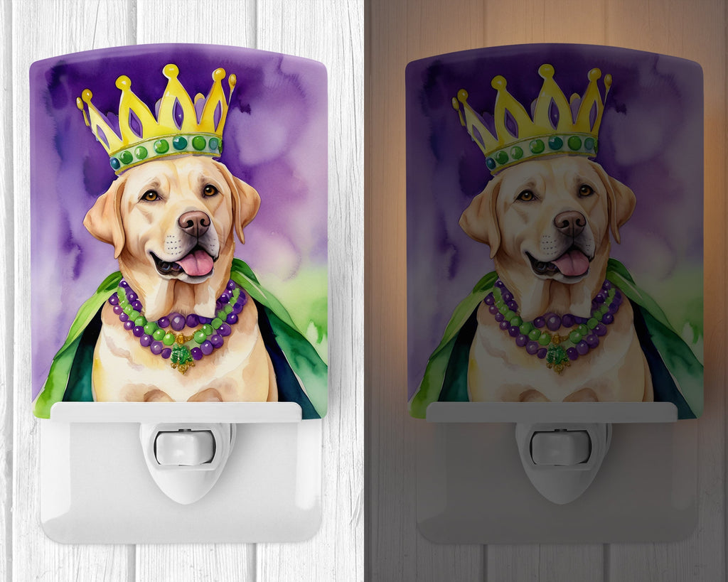 Labrador Retriever King of Mardi Gras Ceramic Night Light Compact, UL-Certified, Ideal for Bedroom, Bathroom, Nursery, Hallway, Kitchen, 6x4x3, Multicolor