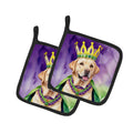 Labrador Retriever King of Mardi Gras Pot Holder Set of 2 Heat Resistant Quilted Hot Pads 7.5 x 7.5 Inch, Insulated Kitchen Trivets for Cooking & Baking