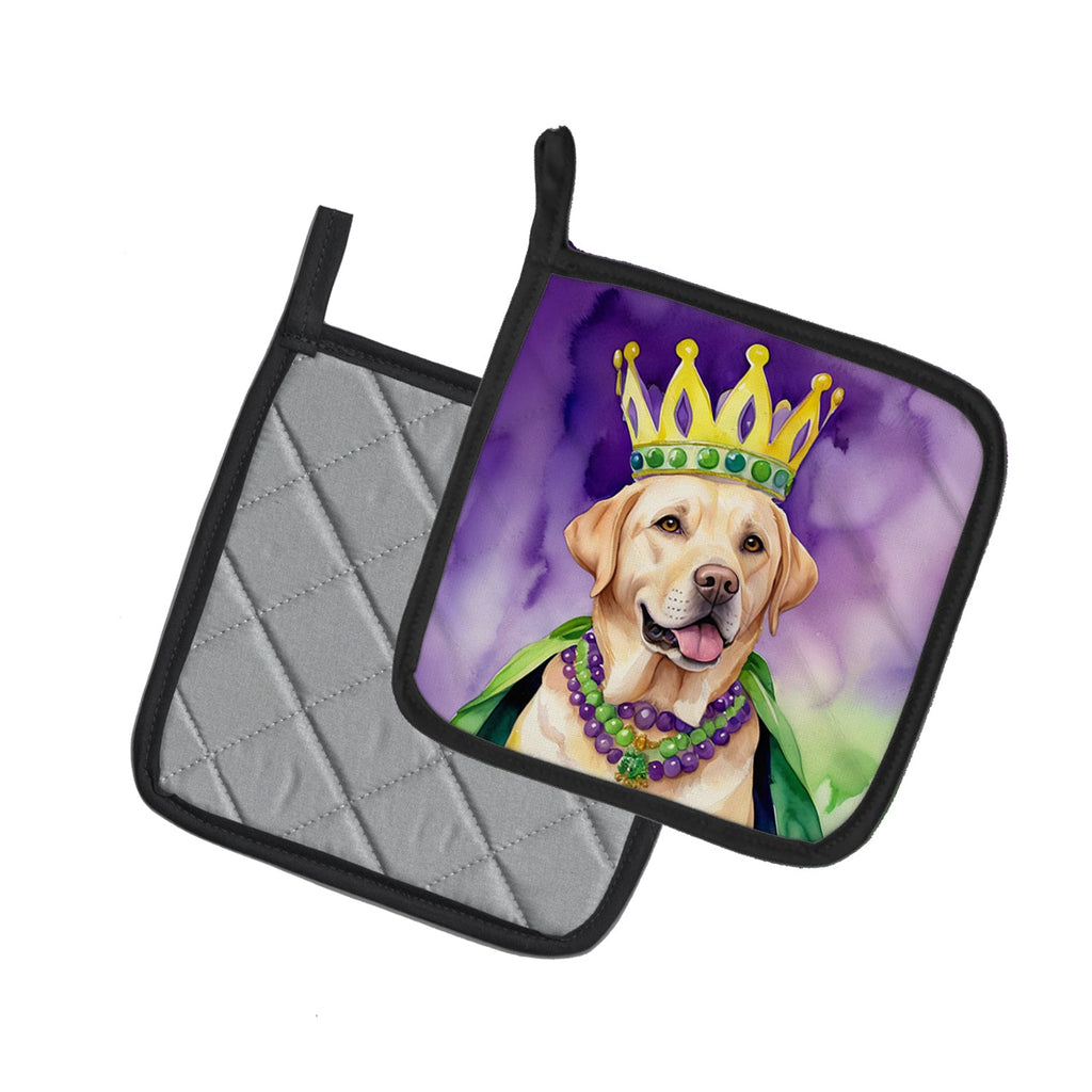 Labrador Retriever King of Mardi Gras Pot Holder Set of 2 Heat Resistant Quilted Hot Pads 7.5 x 7.5 Inch, Insulated Kitchen Trivets for Cooking & Baking