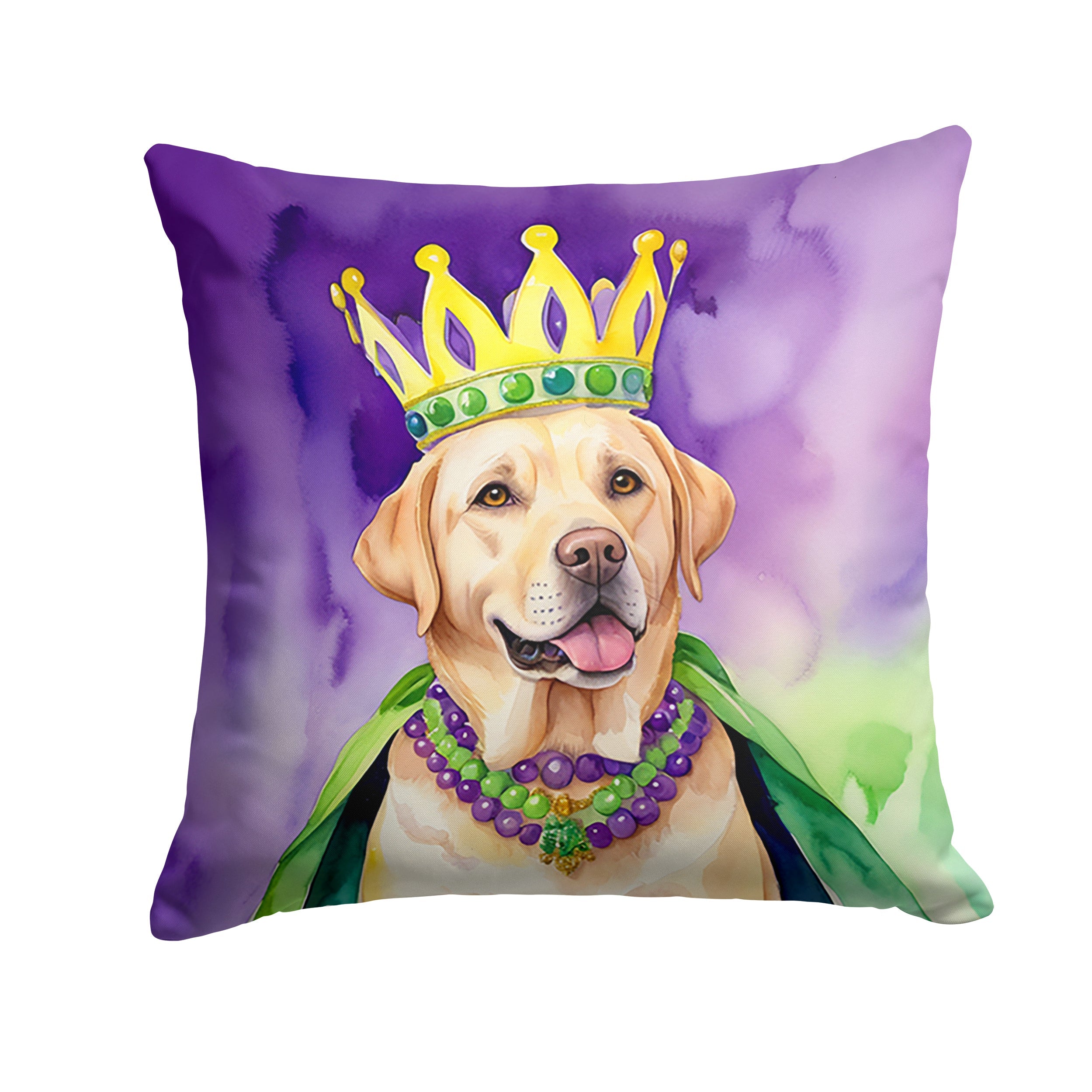Labrador Retriever King of Mardi Gras Decorative Throw Pillow 14x14 Indoor Outdoor Accent Cushion, Fabric Cover with Insert for Sofa, Bed, Porch & Living Room