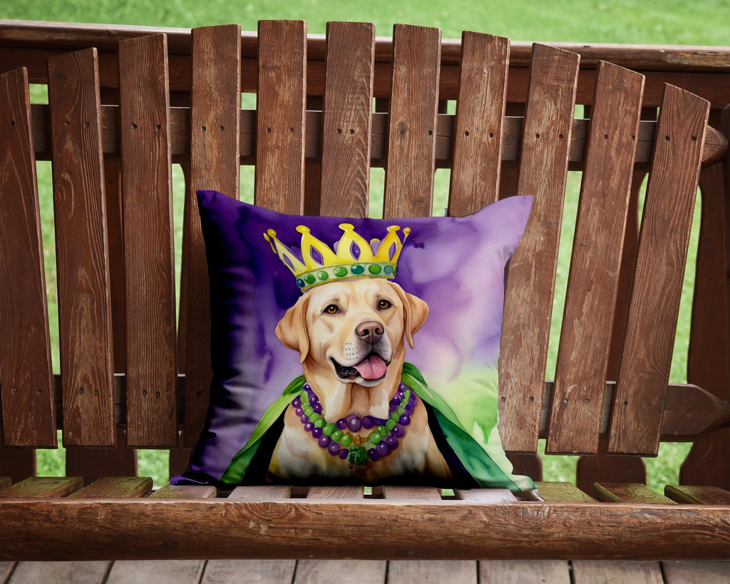 Labrador Retriever King of Mardi Gras Decorative Throw Pillow 14x14 Indoor Outdoor Accent Cushion, Fabric Cover with Insert for Sofa, Bed, Porch & Living Room