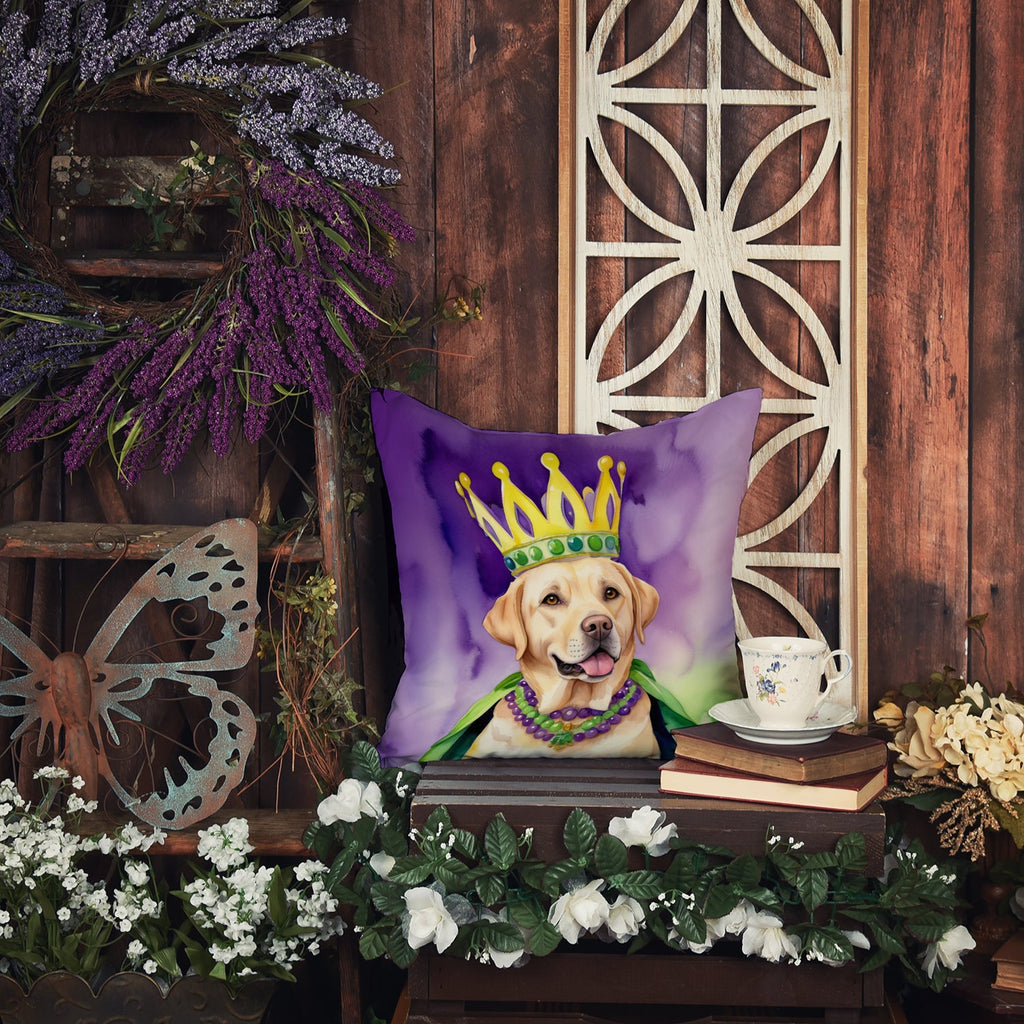 Labrador Retriever King of Mardi Gras Decorative Throw Pillow 14x14 Indoor Outdoor Accent Cushion, Fabric Cover with Insert for Sofa, Bed, Porch & Living Room