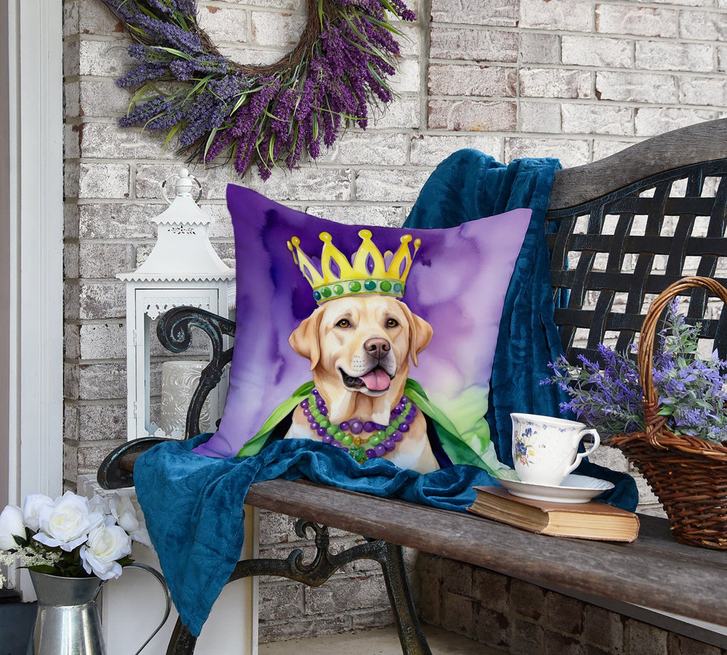 Labrador Retriever King of Mardi Gras Decorative Throw Pillow 18x18 Indoor Outdoor Accent Cushion, Fabric Cover with Insert for Sofa, Bed, Porch & Living Room