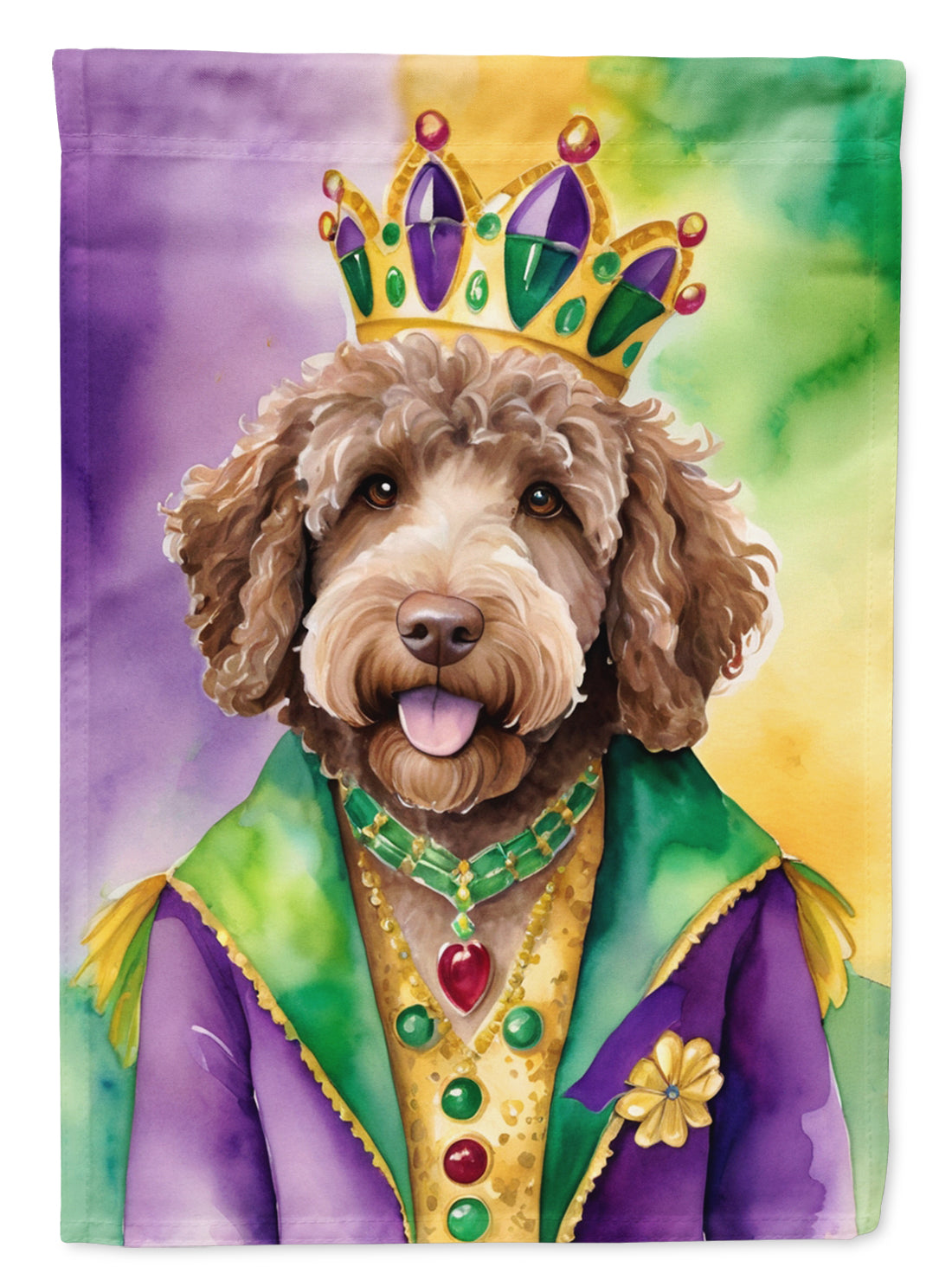 Labradoodle King of Mardi Gras House Flag 28x40 Porch Sleeve Pole Decorative Outside Yard Banner Artwork Wall Hanging, Polyester