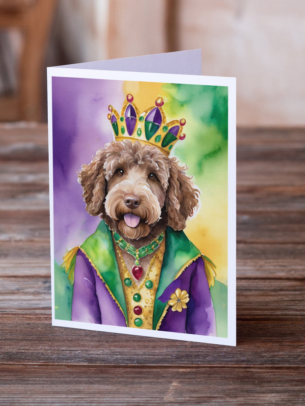 Labradoodle King of Mardi Gras Greeting Cards Pack of 8 Blank Cards with Envelopes Whimsical A7 Size 5x7