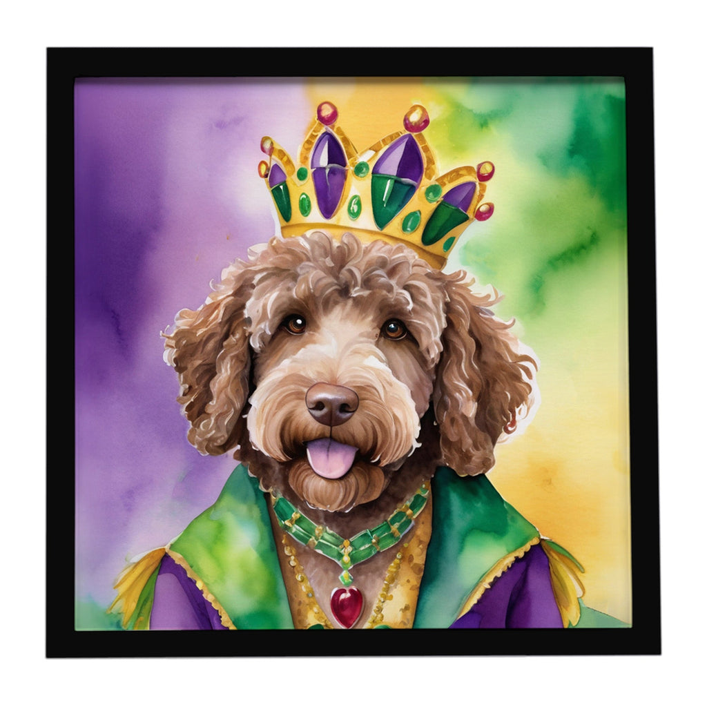 Labradoodle King of Mardi Gras Framed Metal Print Bathroom, Kitchen, Office, Home Decor Wall Art Ready to Hang, Square, 8X8