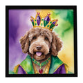 Labradoodle King of Mardi Gras Framed Metal Print Bathroom, Kitchen, Office, Home Decor Wall Art Ready to Hang, Square, 8X8