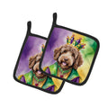 Labradoodle King of Mardi Gras Pot Holder Set of 2 Heat Resistant Quilted Hot Pads 7.5 x 7.5 Inch, Insulated Kitchen Trivets for Cooking & Baking