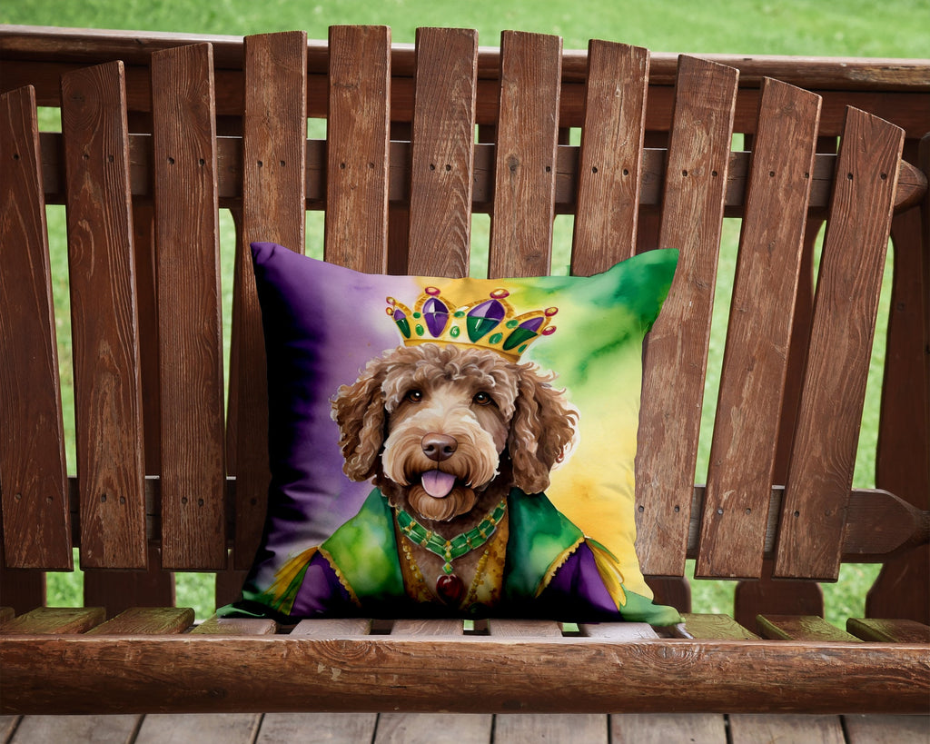 Labradoodle King of Mardi Gras Decorative Throw Pillow 14x14 Indoor Outdoor Accent Cushion, Fabric Cover with Insert for Sofa, Bed, Porch & Living Room