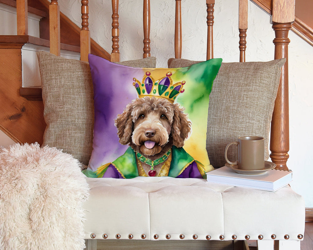 Labradoodle King of Mardi Gras Decorative Throw Pillow 14x14 Indoor Outdoor Accent Cushion, Fabric Cover with Insert for Sofa, Bed, Porch & Living Room