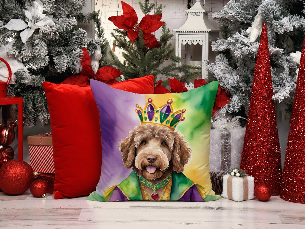Labradoodle King of Mardi Gras Decorative Throw Pillow 14x14 Indoor Outdoor Accent Cushion, Fabric Cover with Insert for Sofa, Bed, Porch & Living Room