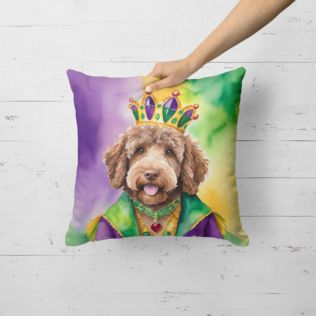 Labradoodle King of Mardi Gras Decorative Throw Pillow 18x18 Indoor Outdoor Accent Cushion, Fabric Cover with Insert for Sofa, Bed, Porch & Living Room
