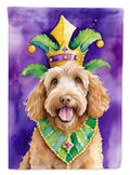 Labradoodle King of Mardi Gras House Flag 28x40 Porch Sleeve Pole Decorative Outside Yard Banner Artwork Wall Hanging, Polyester