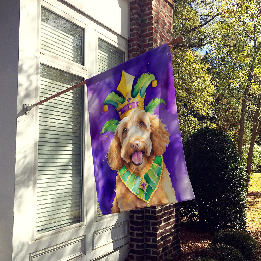 Labradoodle King of Mardi Gras House Flag 28x40 Porch Sleeve Pole Decorative Outside Yard Banner Artwork Wall Hanging, Polyester