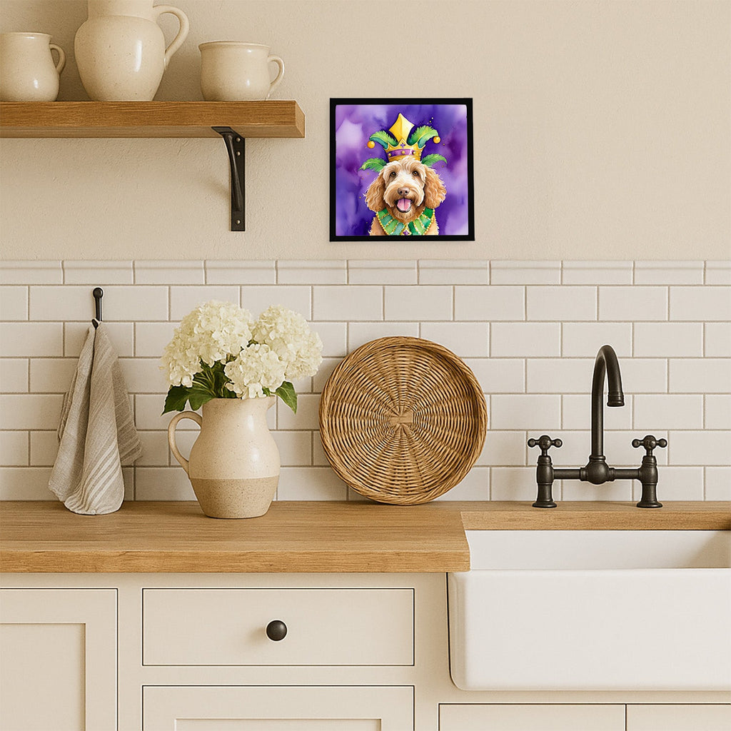 Labradoodle King of Mardi Gras Framed Metal Print Bathroom, Kitchen, Office, Home Decor Wall Art Ready to Hang, Square, 8X8
