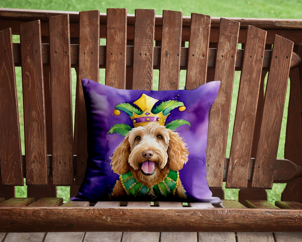 Labradoodle King of Mardi Gras Decorative Throw Pillow 14x14 Indoor Outdoor Accent Cushion, Fabric Cover with Insert for Sofa, Bed, Porch & Living Room