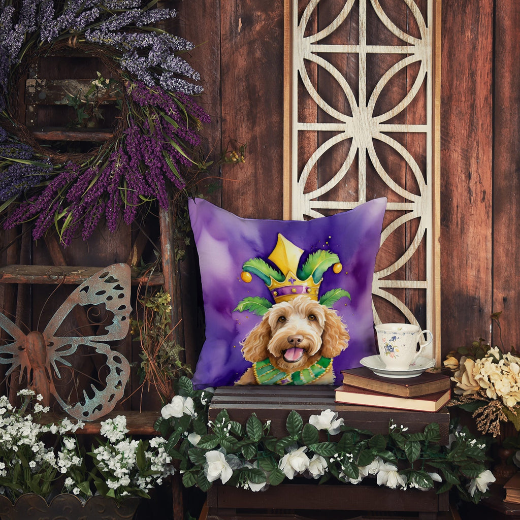 Labradoodle King of Mardi Gras Decorative Throw Pillow 14x14 Indoor Outdoor Accent Cushion, Fabric Cover with Insert for Sofa, Bed, Porch & Living Room