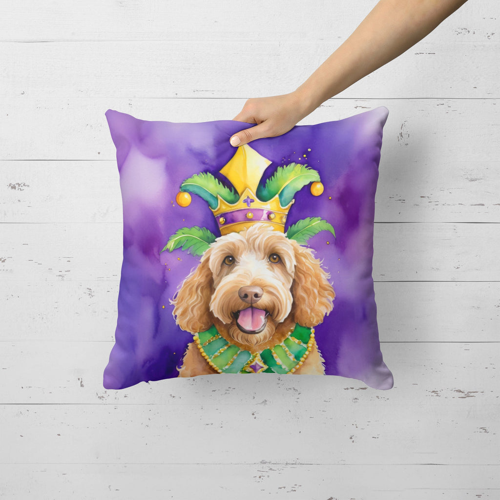 Labradoodle King of Mardi Gras Decorative Throw Pillow 18x18 Indoor Outdoor Accent Cushion, Fabric Cover with Insert for Sofa, Bed, Porch & Living Room