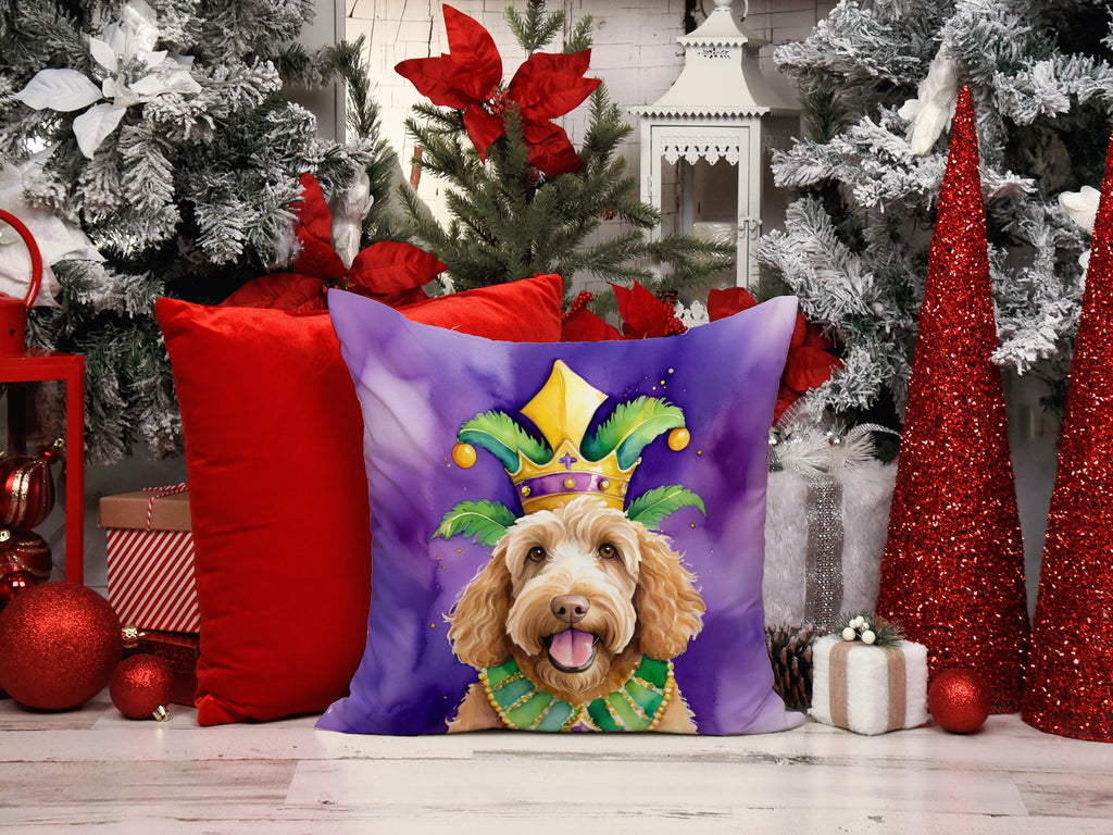 Labradoodle King of Mardi Gras Decorative Throw Pillow 18x18 Indoor Outdoor Accent Cushion, Fabric Cover with Insert for Sofa, Bed, Porch & Living Room