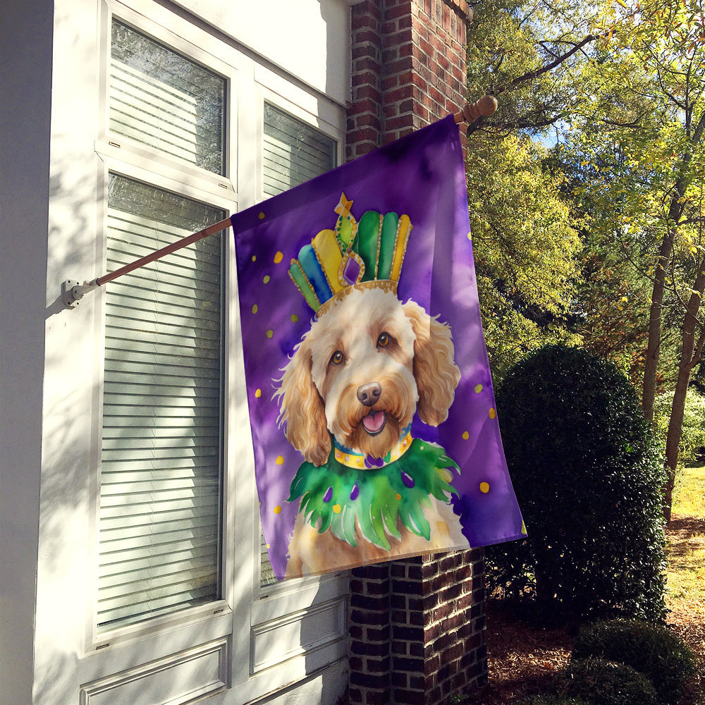 Labradoodle King of Mardi Gras House Flag 28x40 Porch Sleeve Pole Decorative Outside Yard Banner Artwork Wall Hanging, Polyester