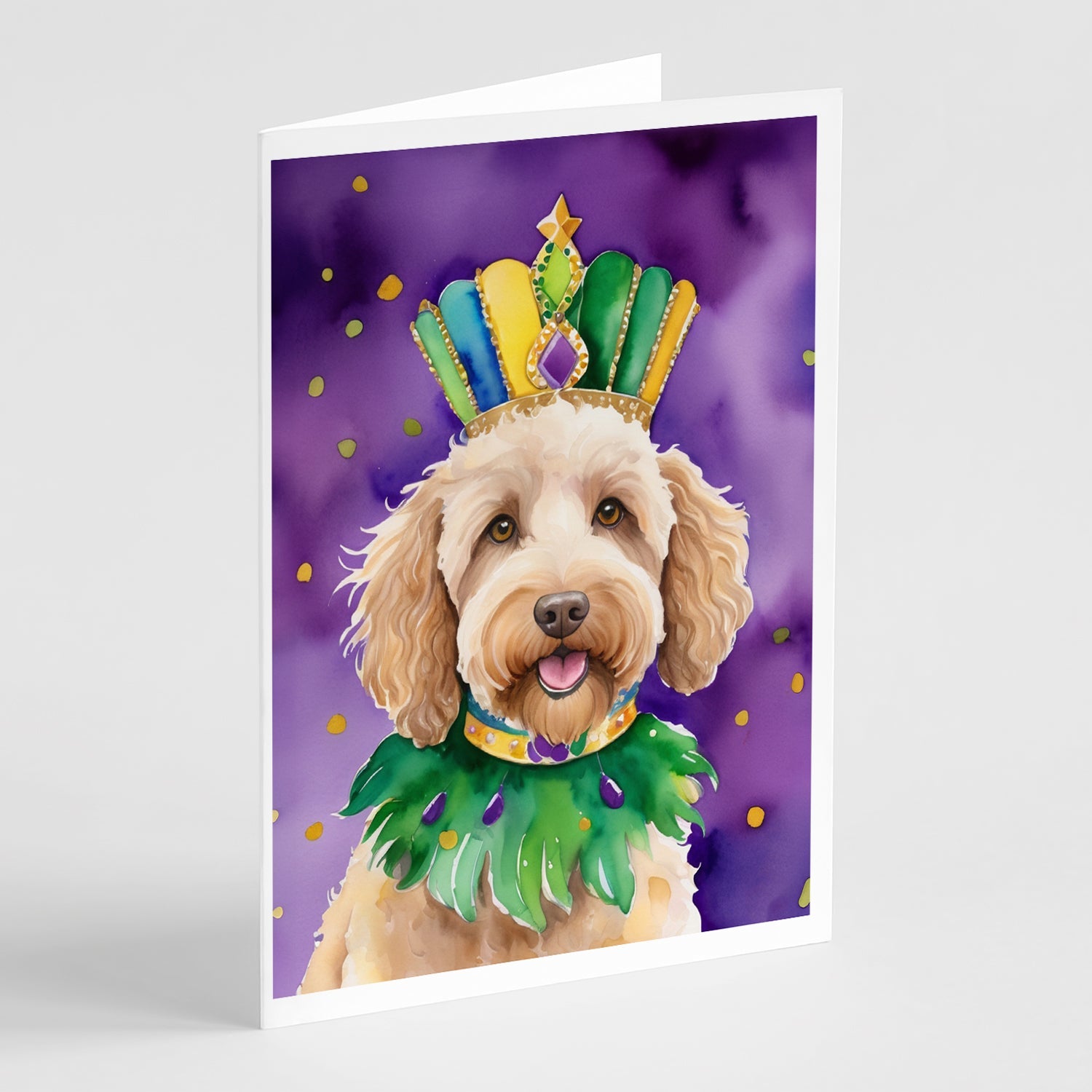 Labradoodle King of Mardi Gras Greeting Cards Pack of 8 Blank Cards with Envelopes Whimsical A7 Size 5x7