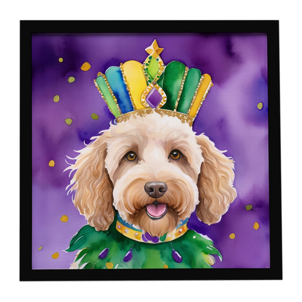 Labradoodle King of Mardi Gras Framed Metal Print Bathroom, Kitchen, Office, Home Decor Wall Art Ready to Hang, Square, 8X8