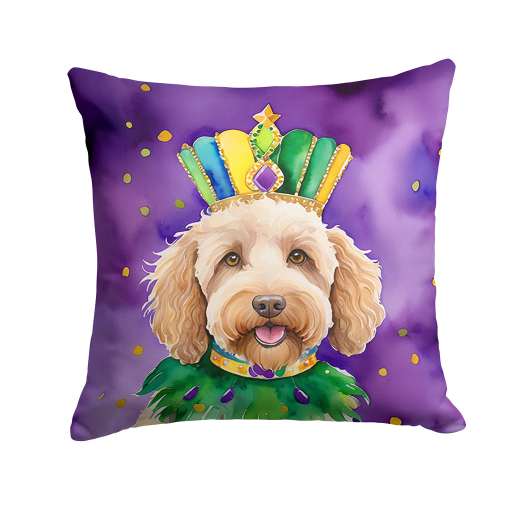 Labradoodle King of Mardi Gras Decorative Throw Pillow 14x14 Indoor Outdoor Accent Cushion, Fabric Cover with Insert for Sofa, Bed, Porch & Living Room