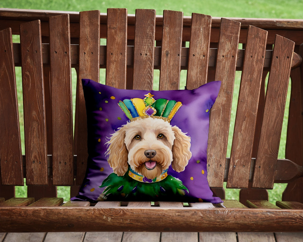 Labradoodle King of Mardi Gras Decorative Throw Pillow 14x14 Indoor Outdoor Accent Cushion, Fabric Cover with Insert for Sofa, Bed, Porch & Living Room