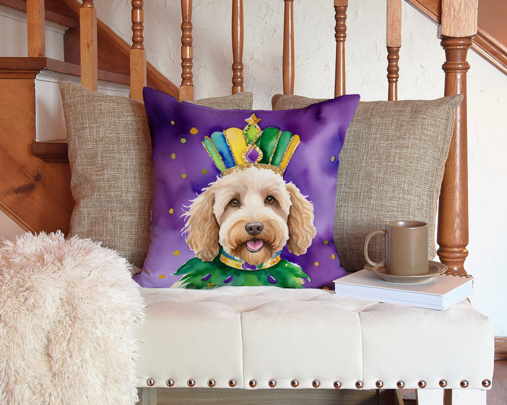 Labradoodle King of Mardi Gras Decorative Throw Pillow 14x14 Indoor Outdoor Accent Cushion, Fabric Cover with Insert for Sofa, Bed, Porch & Living Room