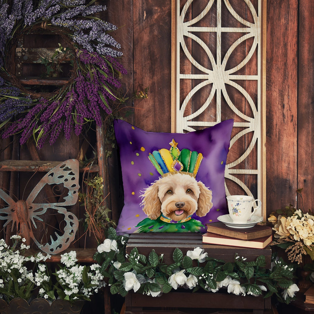 Labradoodle King of Mardi Gras Decorative Throw Pillow 14x14 Indoor Outdoor Accent Cushion, Fabric Cover with Insert for Sofa, Bed, Porch & Living Room