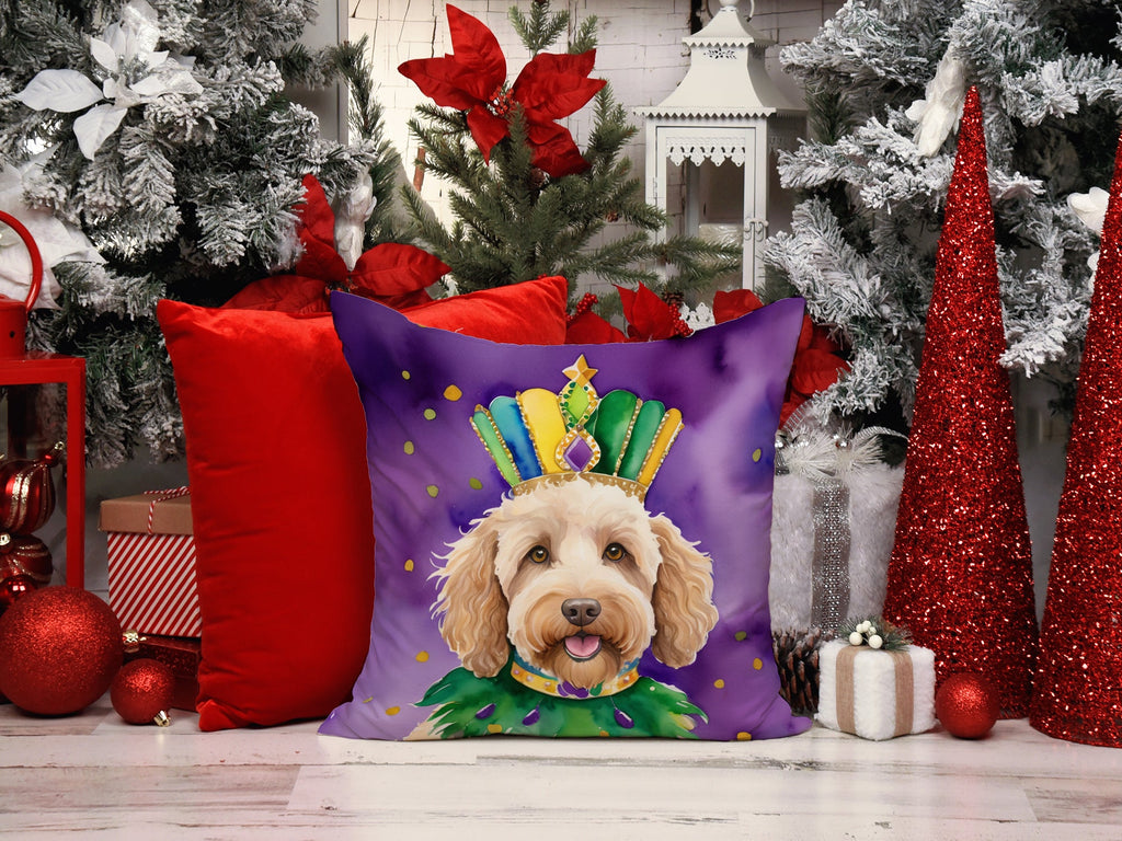 Labradoodle King of Mardi Gras Decorative Throw Pillow 18x18 Indoor Outdoor Accent Cushion, Fabric Cover with Insert for Sofa, Bed, Porch & Living Room