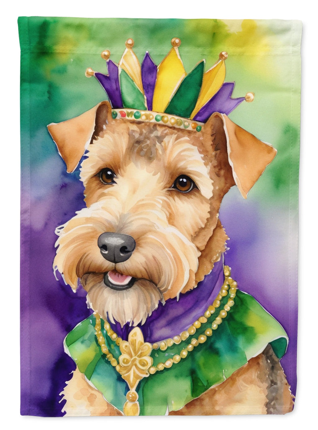 Lakeland Terrier King of Mardi Gras House Flag 28x40 Porch Sleeve Pole Decorative Outside Yard Banner Artwork Wall Hanging, Polyester