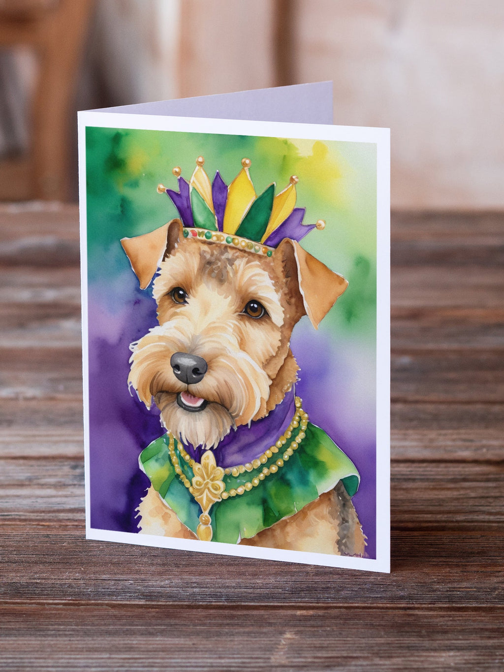 Lakeland Terrier King of Mardi Gras Greeting Cards Pack of 8 Blank Cards with Envelopes Whimsical A7 Size 5x7