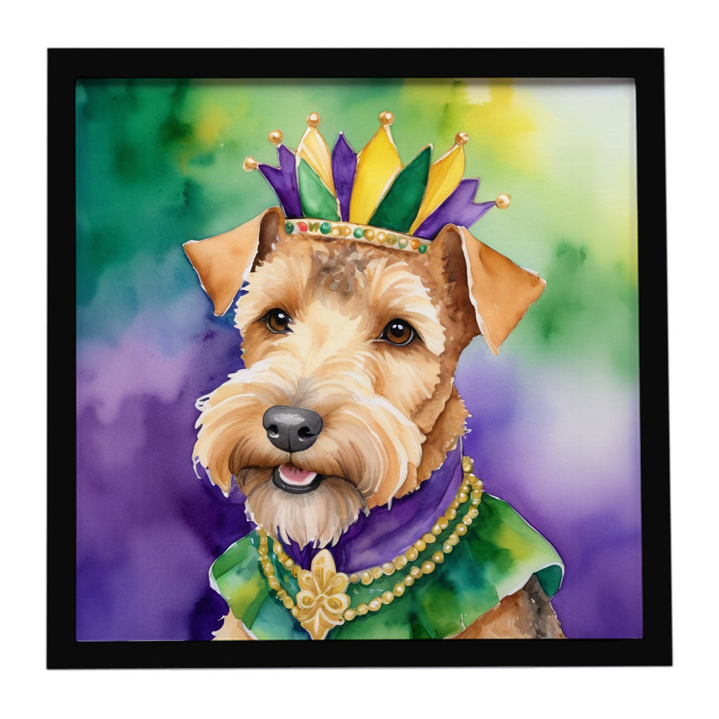 Lakeland Terrier King of Mardi Gras Framed Metal Print Bathroom, Kitchen, Office, Home Decor Wall Art Ready to Hang, Square, 8X8