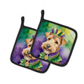 Lakeland Terrier King of Mardi Gras Pot Holder Set of 2 Heat Resistant Quilted Hot Pads 7.5 x 7.5 Inch, Insulated Kitchen Trivets for Cooking & Baking