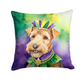 Lakeland Terrier King of Mardi Gras Decorative Throw Pillow 14x14 Indoor Outdoor Accent Cushion, Fabric Cover with Insert for Sofa, Bed, Porch & Living Room