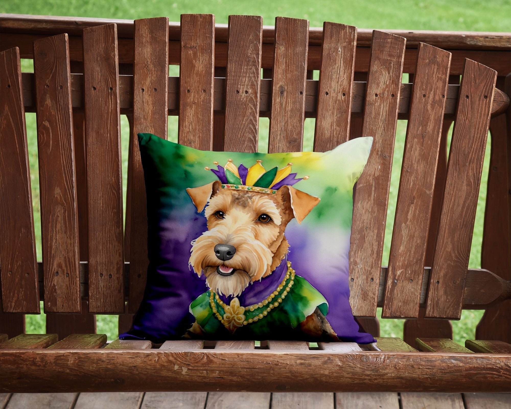 Lakeland Terrier King of Mardi Gras Decorative Throw Pillow 14x14 Indoor Outdoor Accent Cushion, Fabric Cover with Insert for Sofa, Bed, Porch & Living Room