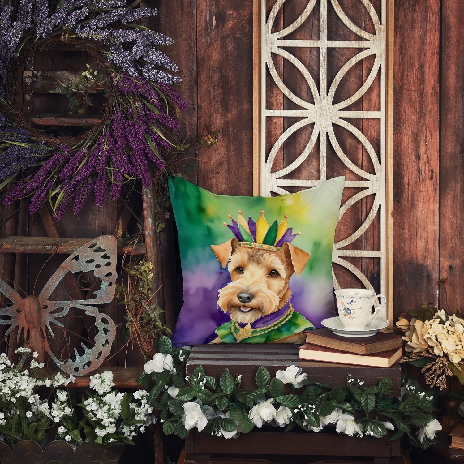 Lakeland Terrier King of Mardi Gras Decorative Throw Pillow 18x18 Indoor Outdoor Accent Cushion, Fabric Cover with Insert for Sofa, Bed, Porch & Living Room