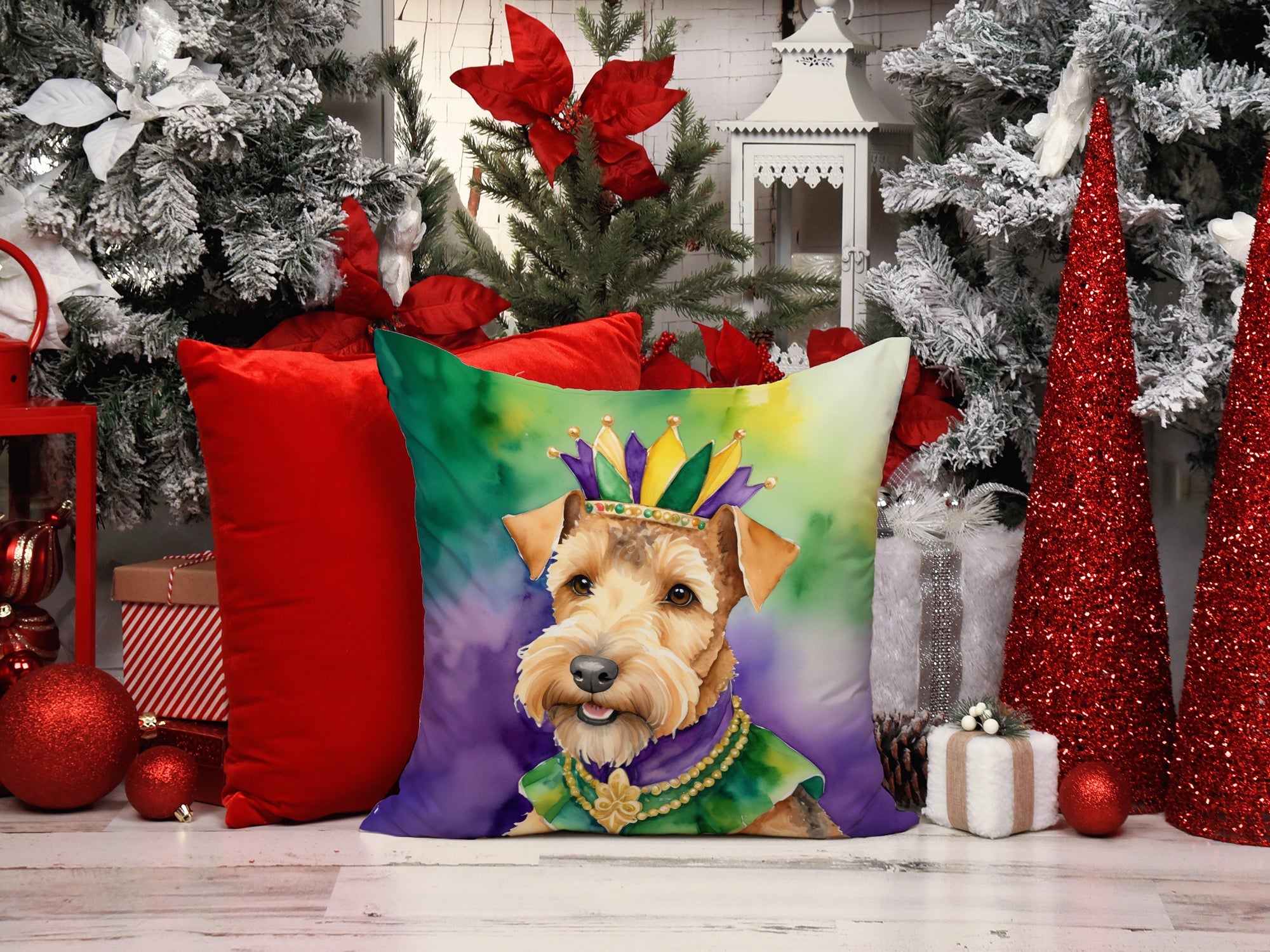 Lakeland Terrier King of Mardi Gras Decorative Throw Pillow 18x18 Indoor Outdoor Accent Cushion, Fabric Cover with Insert for Sofa, Bed, Porch & Living Room