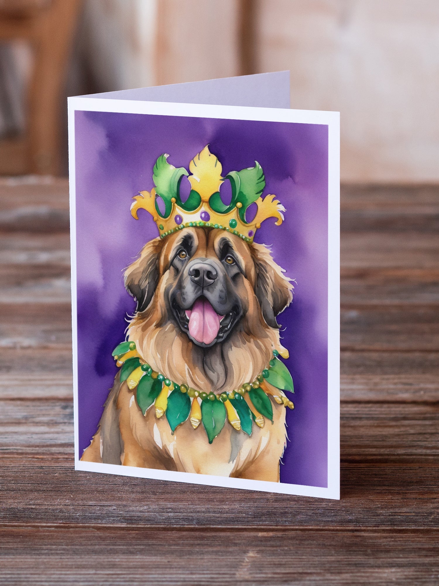 Leonberger King of Mardi Gras Greeting Cards Pack of 8 Blank Cards with Envelopes Whimsical A7 Size 5x7