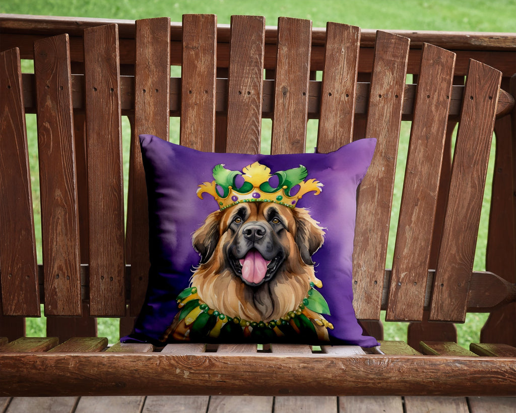 Leonberger King of Mardi Gras Decorative Throw Pillow 14x14 Indoor Outdoor Accent Cushion, Fabric Cover with Insert for Sofa, Bed, Porch & Living Room
