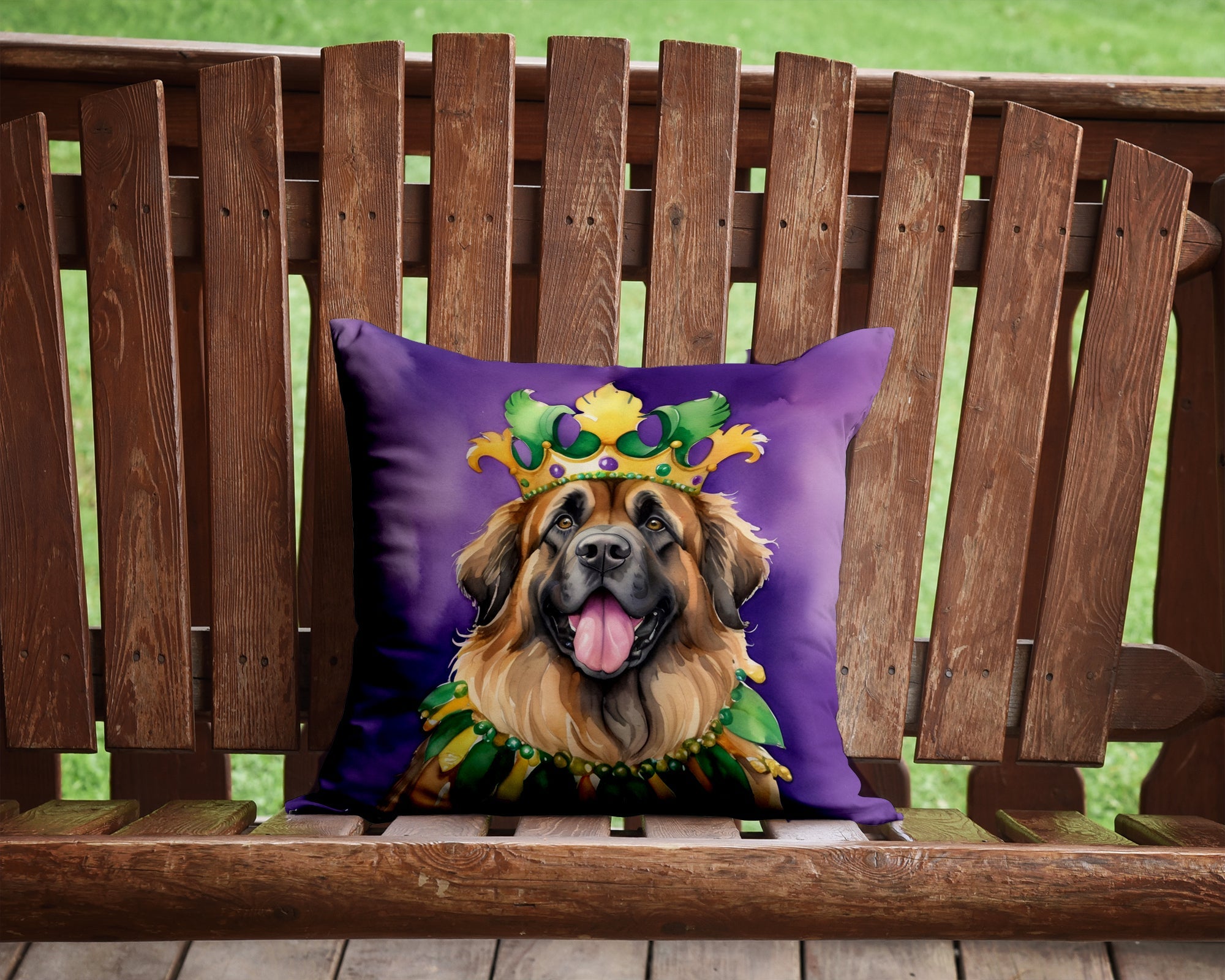 Leonberger King of Mardi Gras Decorative Throw Pillow 14x14 Indoor Outdoor Accent Cushion, Fabric Cover with Insert for Sofa, Bed, Porch & Living Room