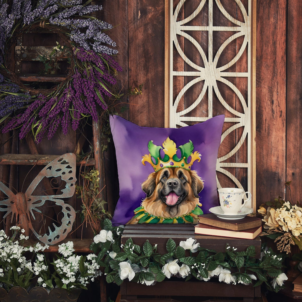 Leonberger King of Mardi Gras Decorative Throw Pillow 14x14 Indoor Outdoor Accent Cushion, Fabric Cover with Insert for Sofa, Bed, Porch & Living Room