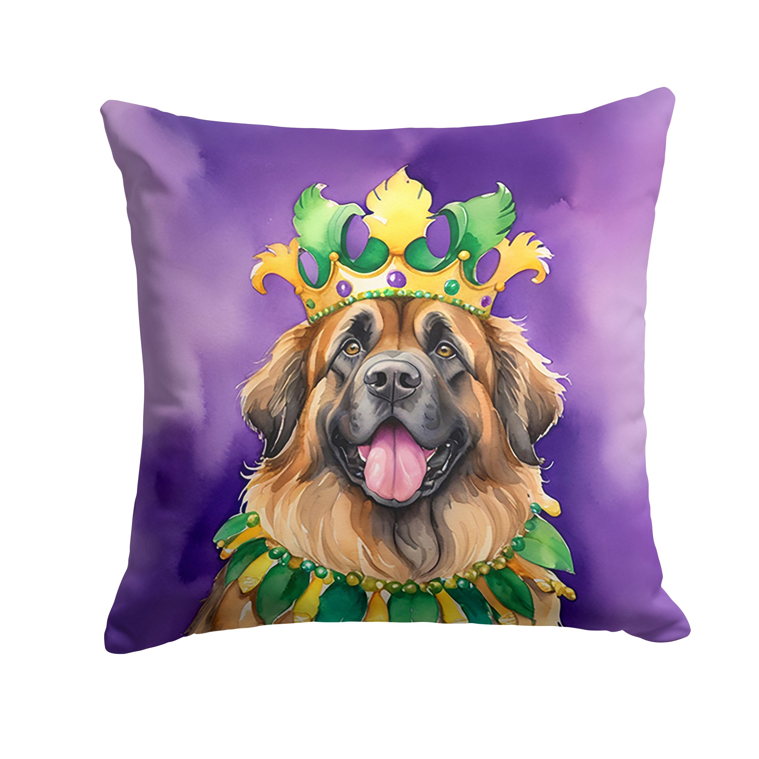 Leonberger King of Mardi Gras Decorative Throw Pillow 18x18 Indoor Outdoor Accent Cushion, Fabric Cover with Insert for Sofa, Bed, Porch & Living Room