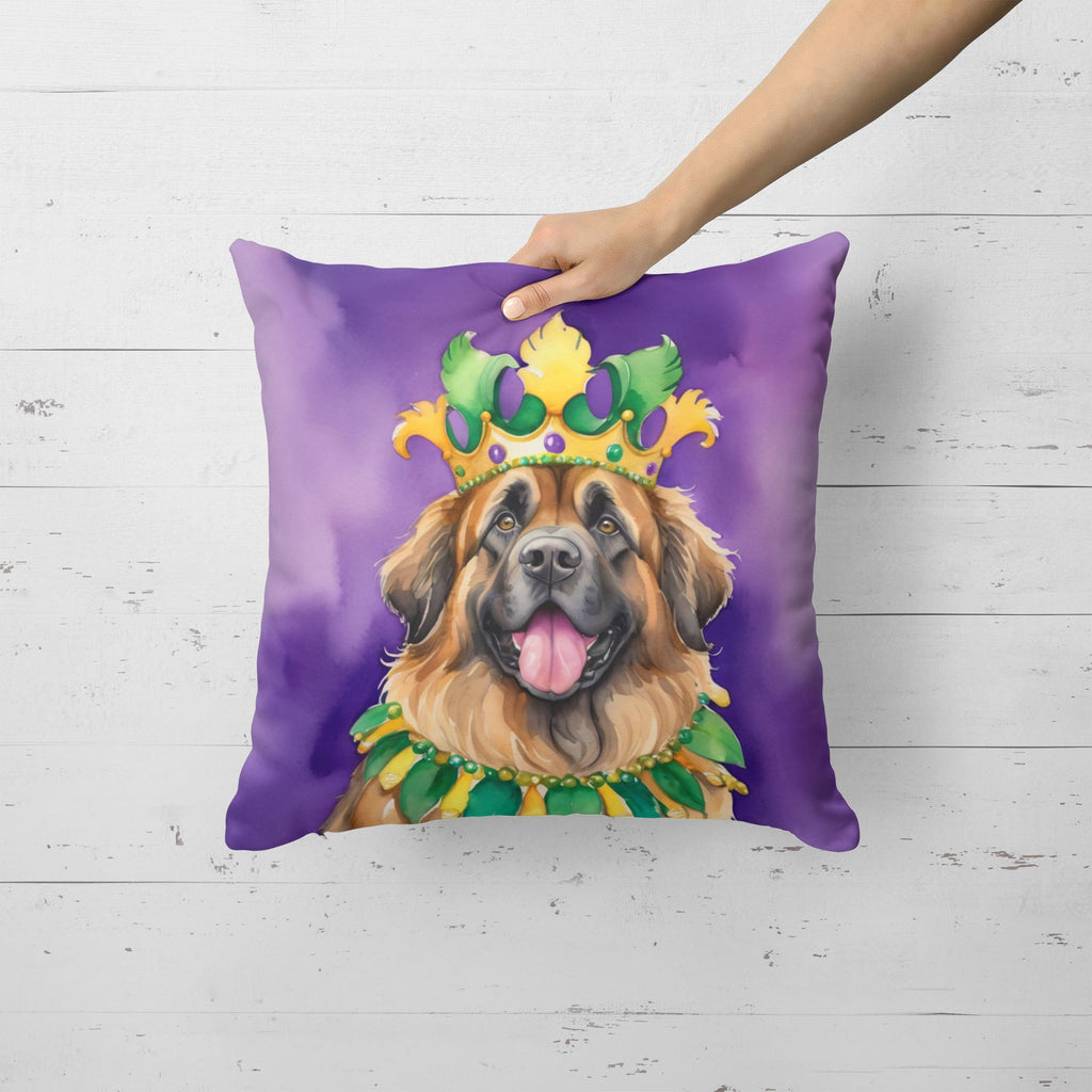 Leonberger King of Mardi Gras Decorative Throw Pillow 18x18 Indoor Outdoor Accent Cushion, Fabric Cover with Insert for Sofa, Bed, Porch & Living Room