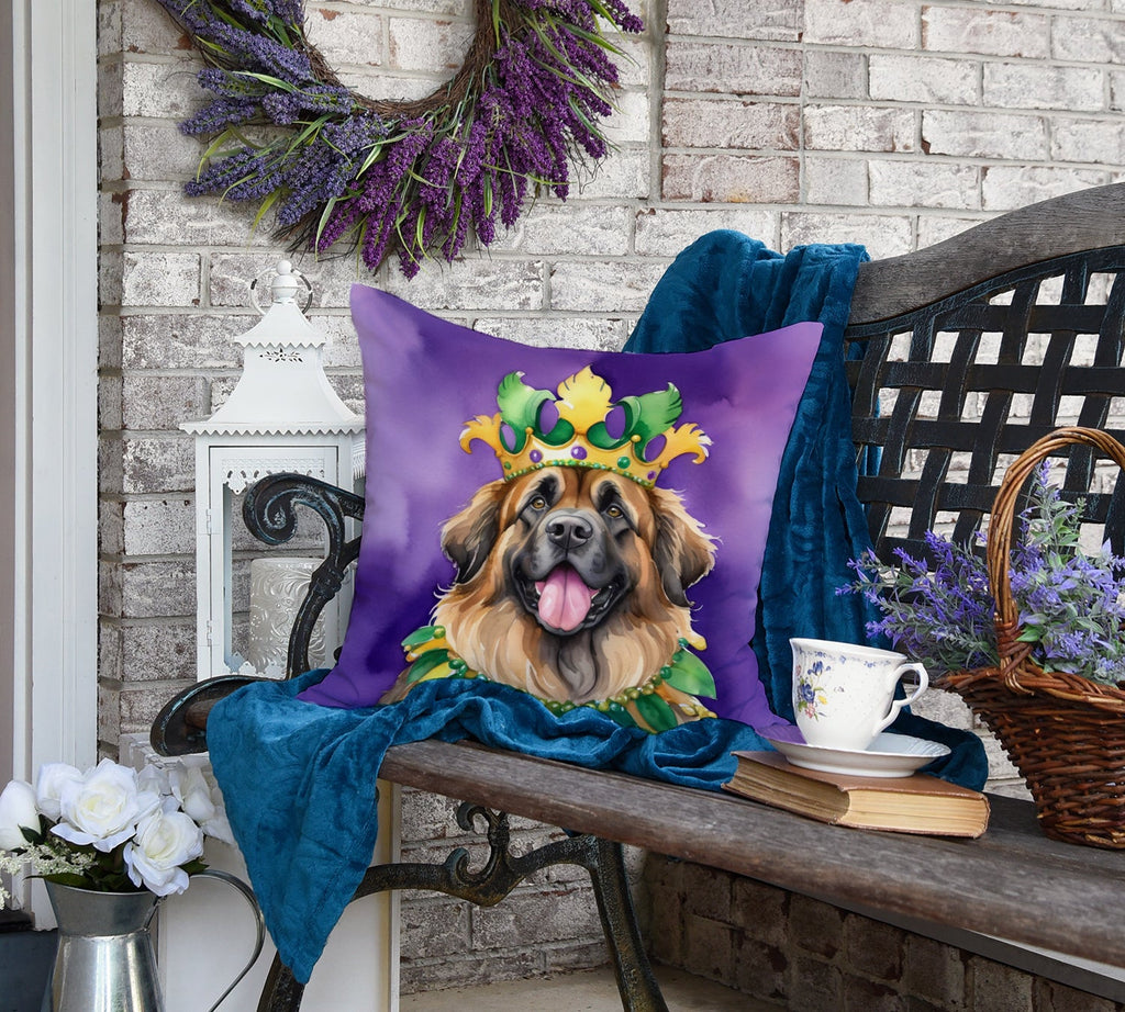 Leonberger King of Mardi Gras Decorative Throw Pillow 18x18 Indoor Outdoor Accent Cushion, Fabric Cover with Insert for Sofa, Bed, Porch & Living Room
