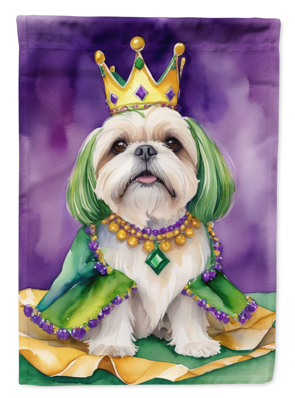 Lhasa Apso King of Mardi Gras House Flag 28x40 Porch Sleeve Pole Decorative Outside Yard Banner Artwork Wall Hanging, Polyester