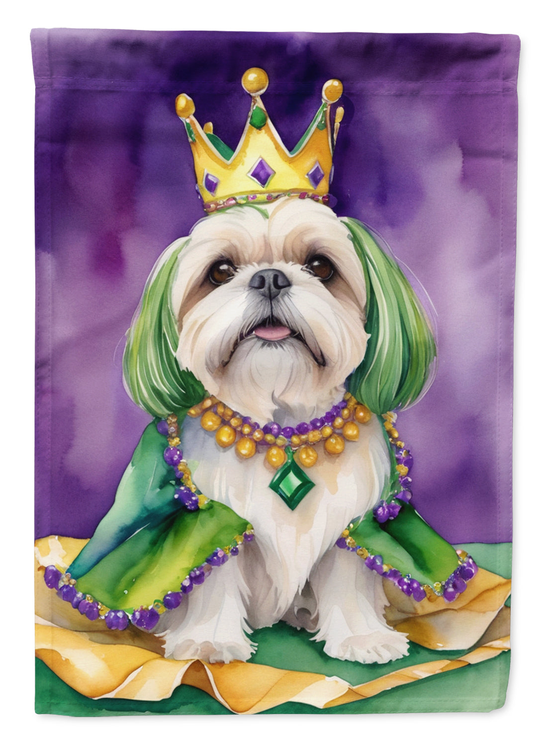 Lhasa Apso King of Mardi Gras House Flag 28x40 Porch Sleeve Pole Decorative Outside Yard Banner Artwork Wall Hanging, Polyester
