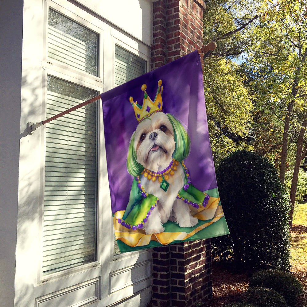 Lhasa Apso King of Mardi Gras House Flag 28x40 Porch Sleeve Pole Decorative Outside Yard Banner Artwork Wall Hanging, Polyester